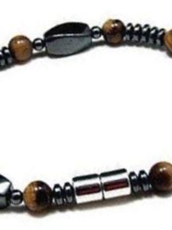 Men's Magnetic Hematite Tiger Eye Bead Bracelet