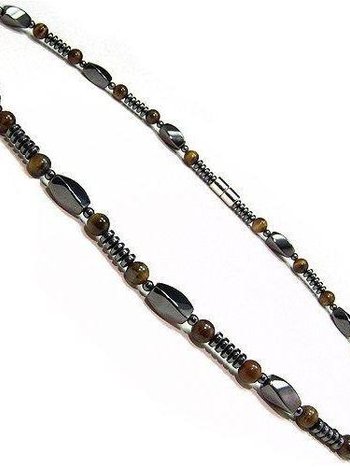 Men's Magnetic Hematite Tigers Eye Bead Necklace
