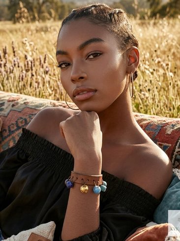 Handcrafted Boho Leather Cuff with Brass and Glass Beads - Hippie Fashion, Bohemian Jewelry