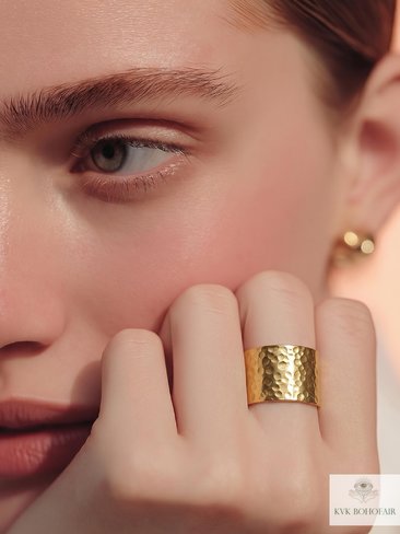 Handcrafted Brass Hammered Ring - Rustic Open-Back Band, Unique Boho Style Jewelry