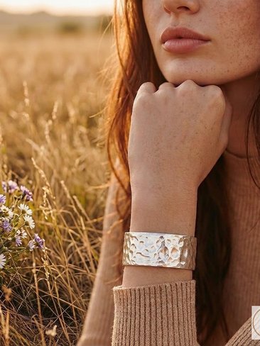 Hammered Silver Cuff Bracelet: Boho Bohemian Jewelry
