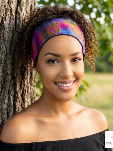 Boho Tie Dye Headband – Wide Yoga Running Sweatband, Hippie Hair Accessory