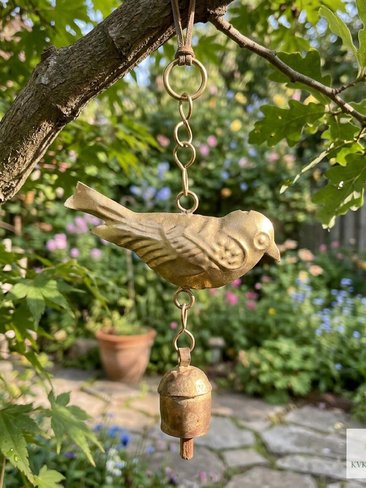 Handmade Bird Windchime - Artisan Metal Patio Ornament Outdoor Garden Decor
