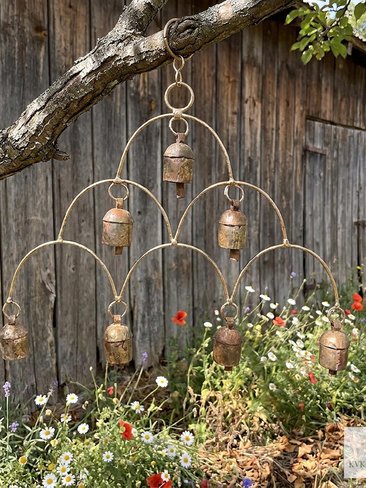 Artisan Chandelier Bells Wind Chime, Recycled Metal Garden Decor, Outdoor Patio Hanging Bells