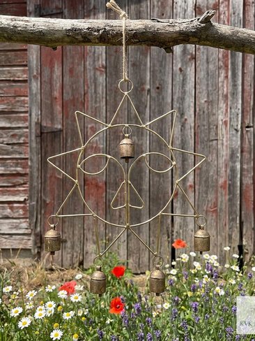 Handmade Sun Windchime - Artisan Metal Garden Decor Brass Bells