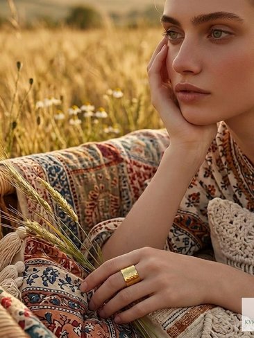 Artisan Hammered Wide Band Brass Ring – Handmade Open Cuff Statement Ring