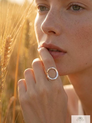 Open Circle Sterling Silver Ring, Boho Minimalist Band, Handmade Geometric Jewelry