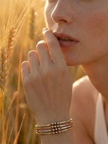 Hammered Mixed Metal Beaded Cuff Bracelet: Handcrafted Boho Jewelry