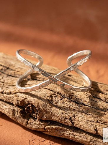 Hammered Silver Criss Cross Cuff Bracelet: Boho X Design