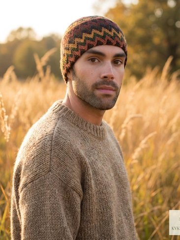 Earth Zig Zag Kufi Skull Cap - Crocheted Beanie Hat, Ethically sourced