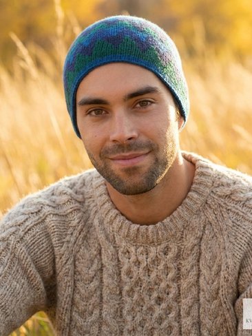 Blue Zig Zag Kufi Skull Cap - Crocheted Beanie Hat, Ethically sourced