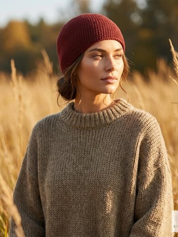 Maroon Kufi Skull Cap - Crocheted Beanie Hat, Ethically sourced