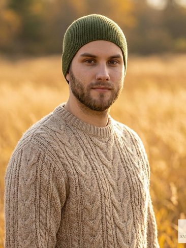 Olive Green Kufi Skull Cap - Crocheted Beanie Hat, Ethically sourced