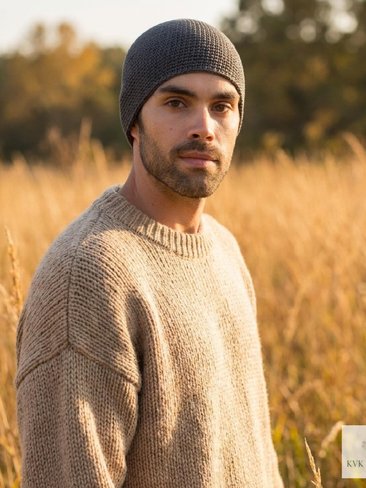 Gray Kufi Skull Cap - Crocheted Beanie Hat, Ethically sourced